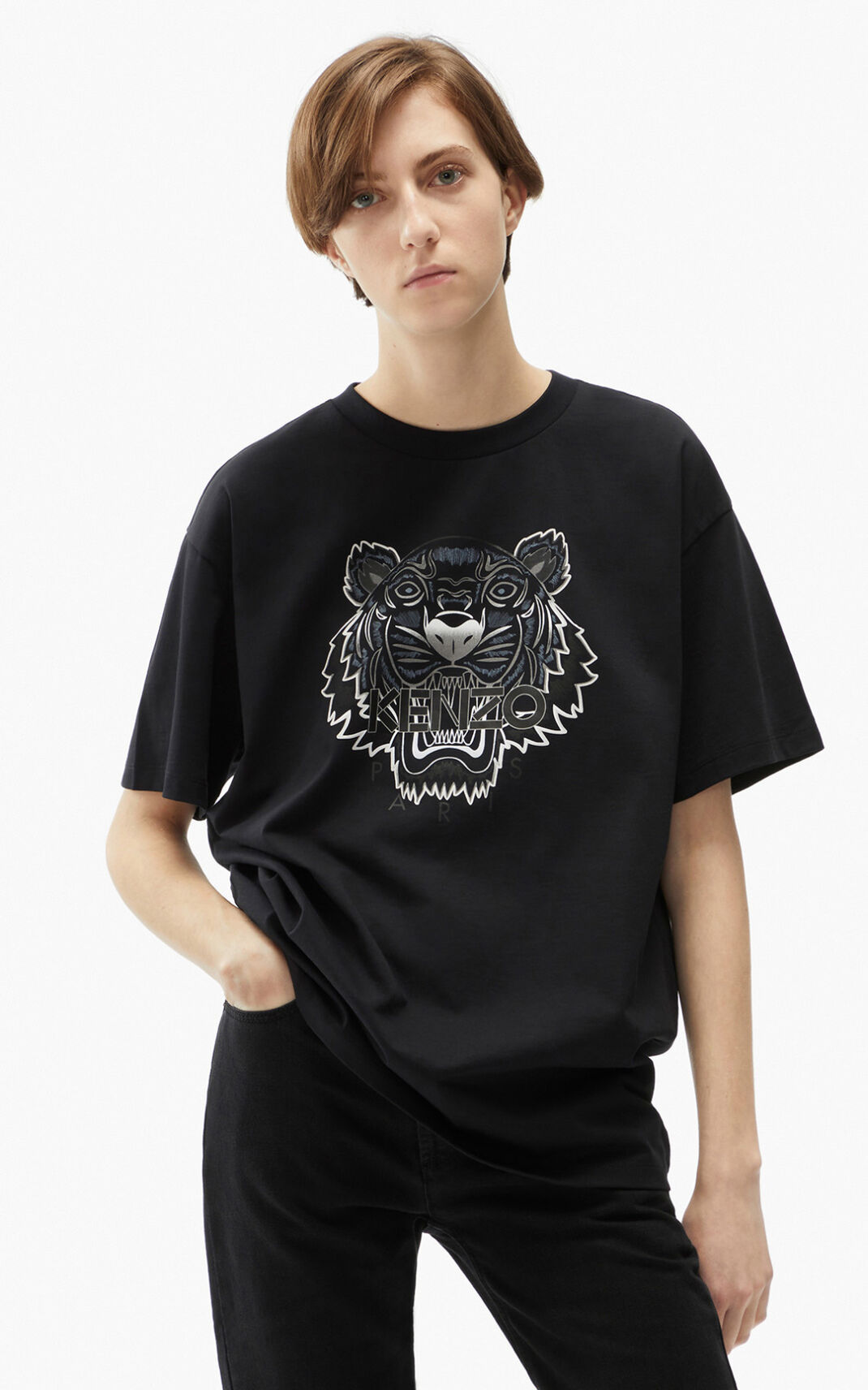 Camiseta Kenzo Oversize Tiger Feminino - Pretas | 784HWCIVA